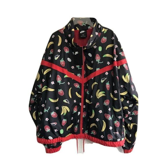 NEW Nike Women 1X Windbreaker Full Zip Jacket Fruit Print Lined Pocket Logo Mesh - Picture 1 of 10